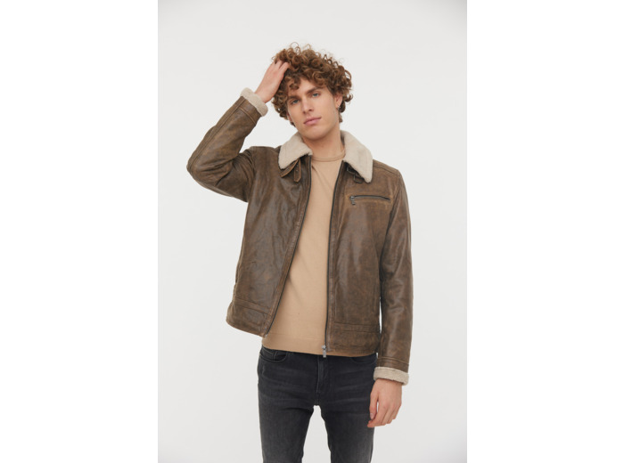 Blouson aviateur en cuir avec sherpa
