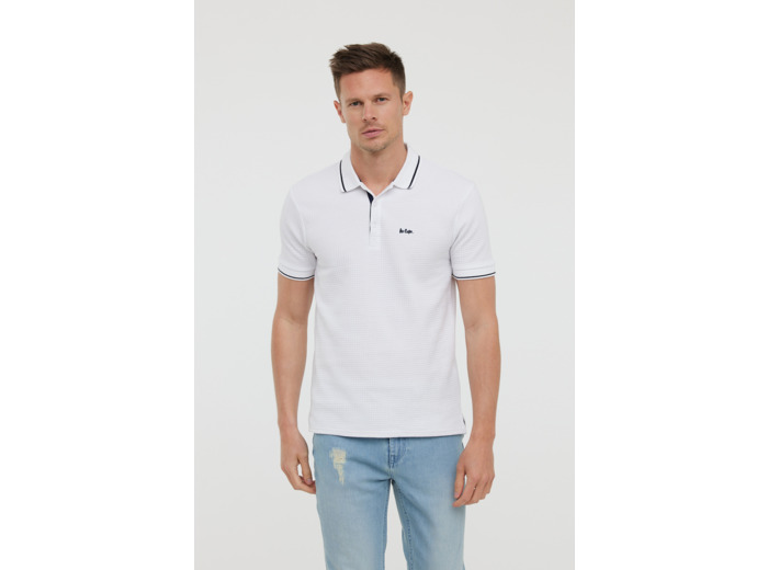 Polo en maille nid d’abeille, manches courtes, avec détails contrastés en bas de manches, col et broderie poitrine