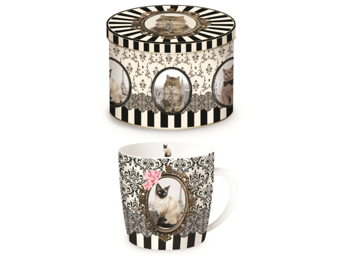 BAROCCO CATS Mug 35cl/boîte métal vers.C
