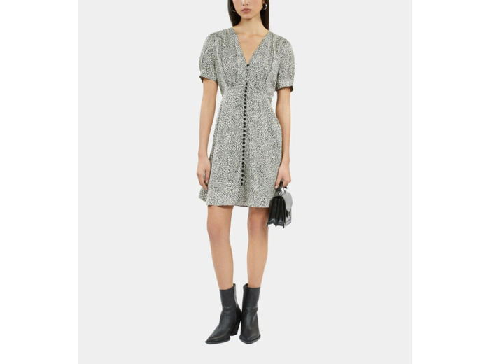 Robe Courte Imprimée Avec Boutonnage black white