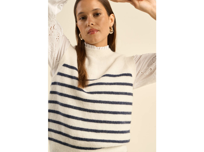 Pull sans manches à rayures