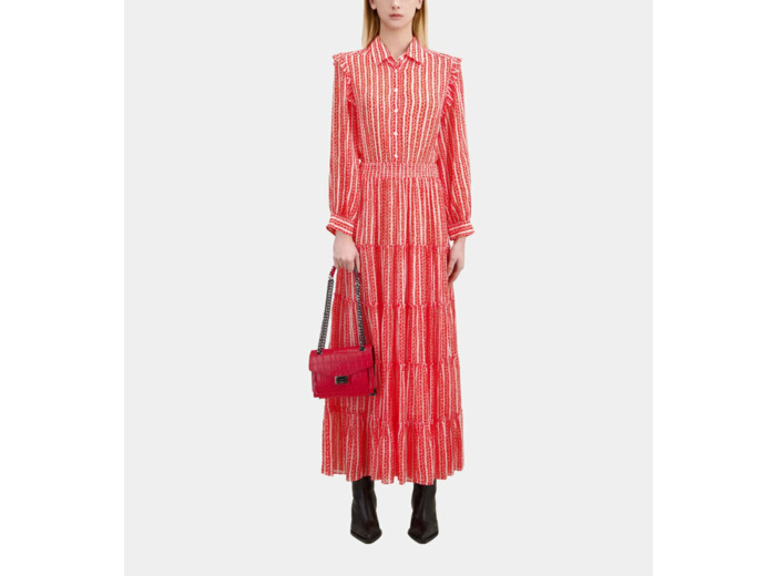 Robe Longue Imprimée Avec Volants red white