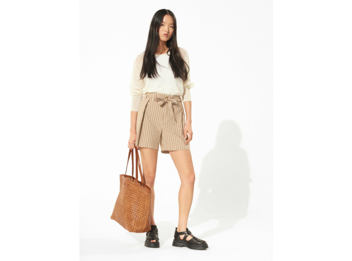 Short rayure marron glace