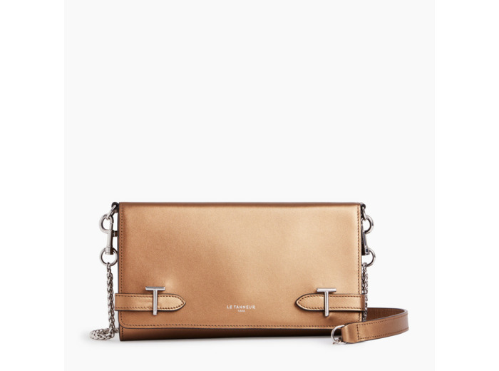 Pochette à rabat Emilie en cuir lisse métallisé