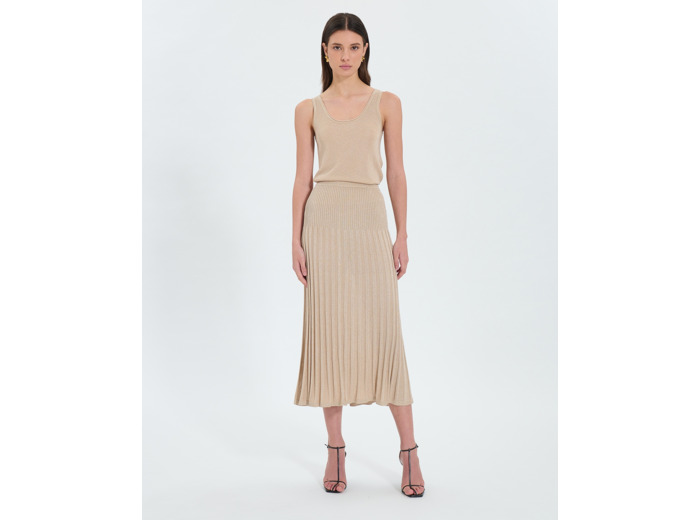 Jupe trapèze en maille pailletée champagne