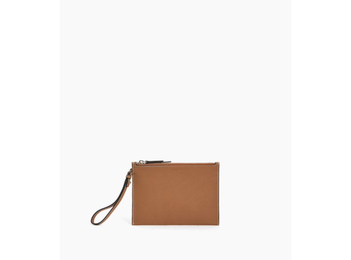 Pochette zippée avec dragonne en cuir grainé