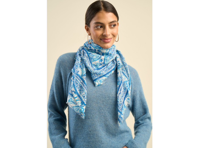 Foulard imprimé bleuté en coton