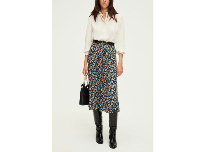 Jupe midi en satin à fleurs - CERES