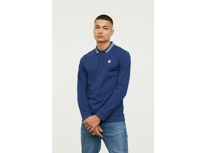 Polo manches longues en coton jersey avec badge poitrine et détails col