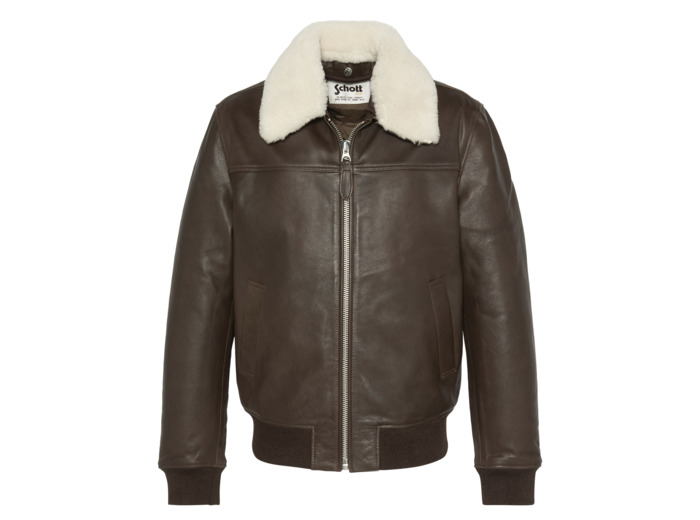Blouson pilote avec col mouton amovible, cuir de vachette