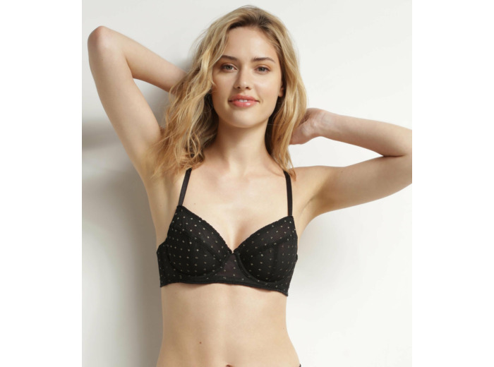Soutien-gorge emboitant en tulle Noir et pois Lurex Dim Shiny Mesh