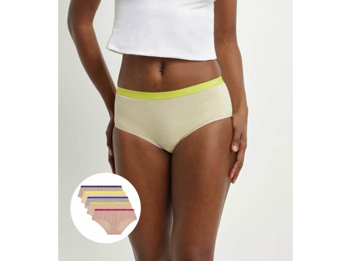 Lot de 5 boxers femme coton stretch Rose motifs fluos Dim Les Pockets