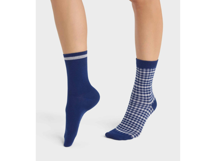 Lot de 2 paires de chaussettes femme motif vichy Bleu Dim Coton Style