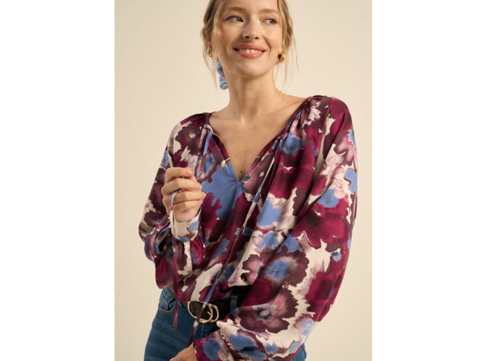 Blouse imprimée à manches bouffantes