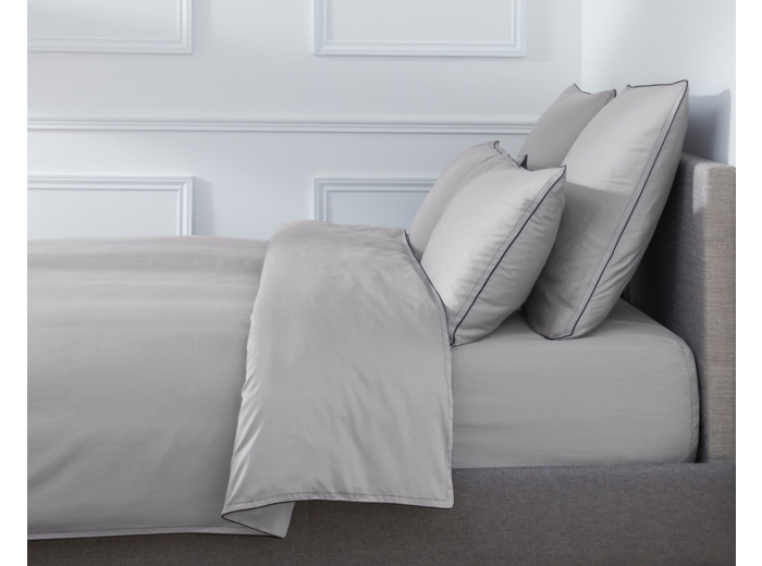 HOUSSE DE COUETTE | Pure White Satin Lavé - Stone - Finition Black