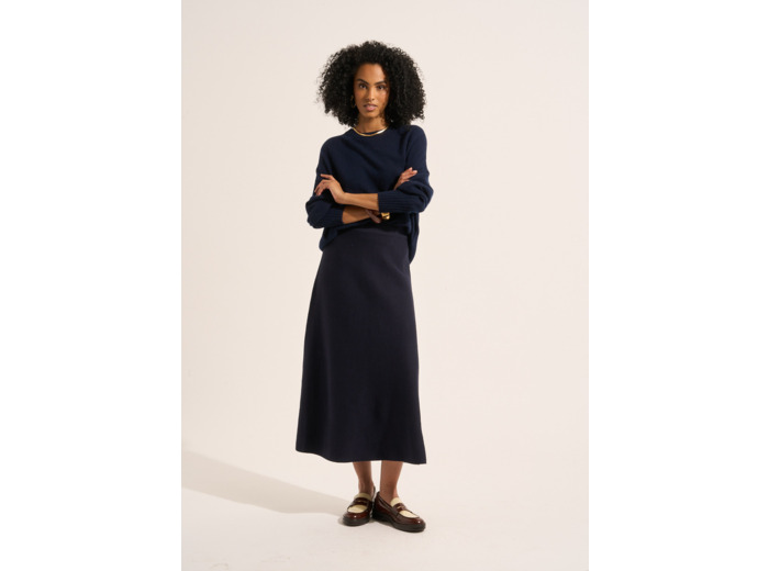 Jupe midi évasée en maille coton et laine