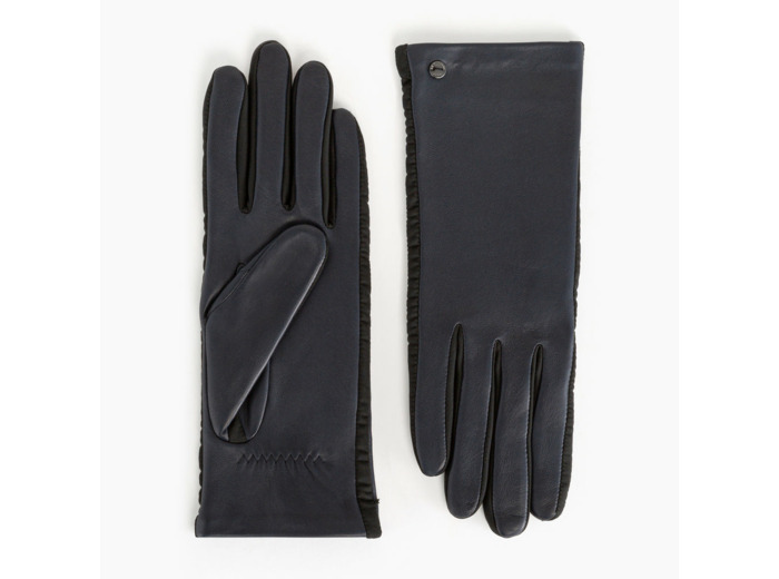Gants femme bi-matières en cuir d'agneau