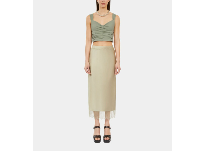 Top Vert Clair Court Avec Fronces kaki grey