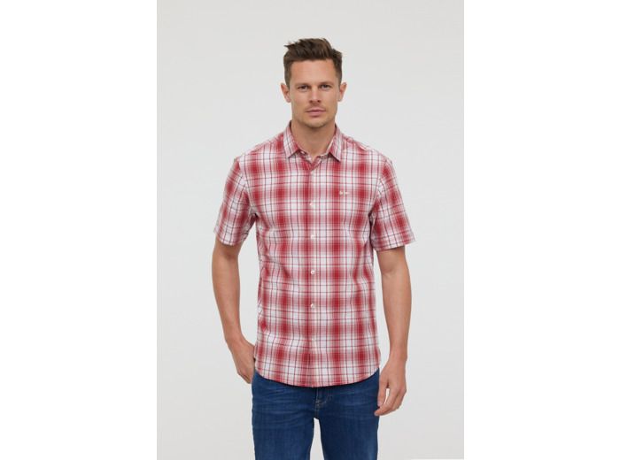 Chemise à carreaux, manches courtes, broderie poitrine