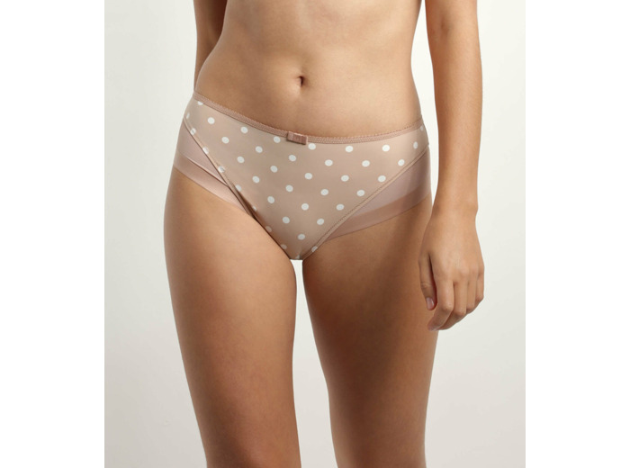 Slip femme en microfibre et tulle Beige à pois Generous