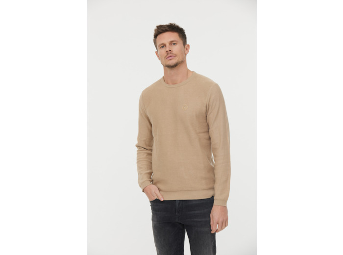 Pull basique col rond maille fantaisie en coton bio avec print poitrine