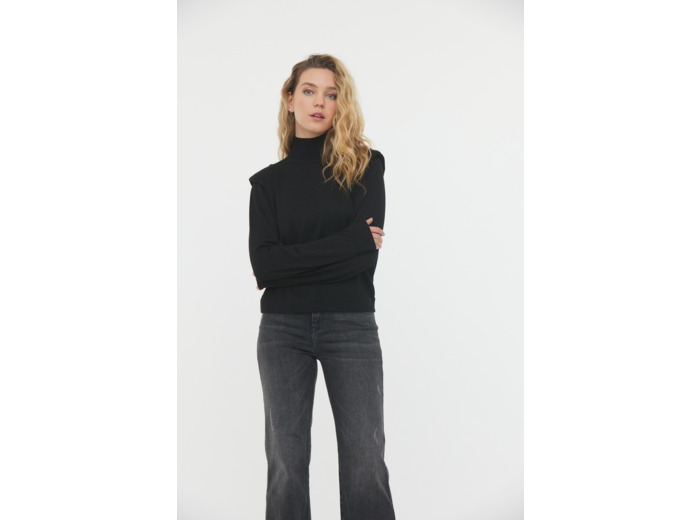 Pull / sweat col cheminée, effet épaulette et maille effet lurex argenté