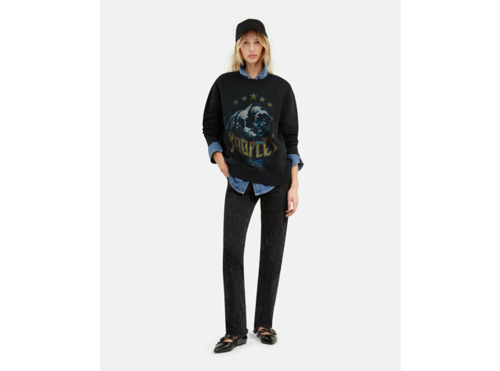 Sweat avec print devant black washed