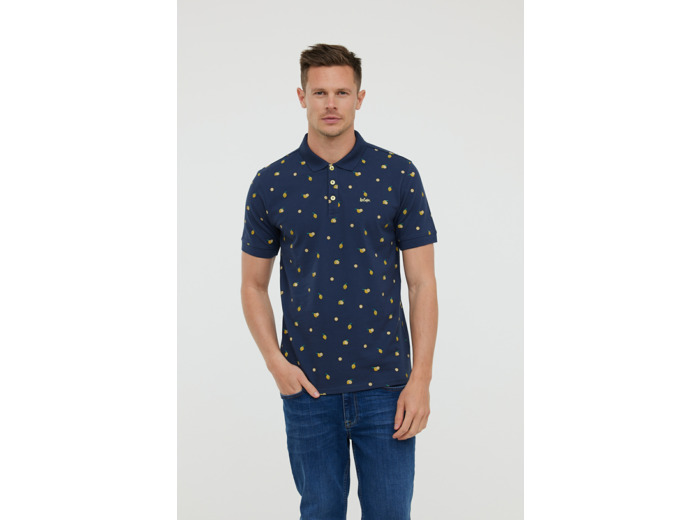 Polo en piqué de coton, manches courtes, avec allover « Citrons » et broderie Lee Cooper poitrine