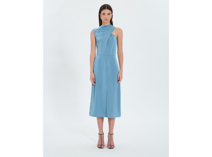 Robe asymétrique satinée bleue