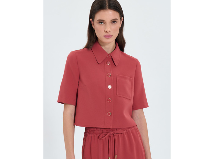 Chemise courte en crêpe brique