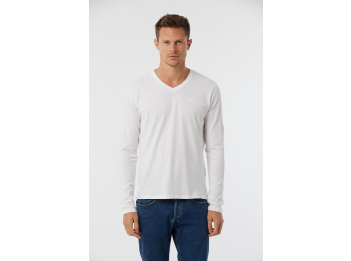 T-shirt manches longues col V broderie poitrine