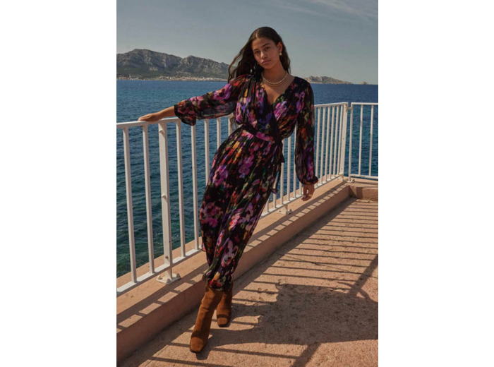 Robe longue portefeuille imprimée