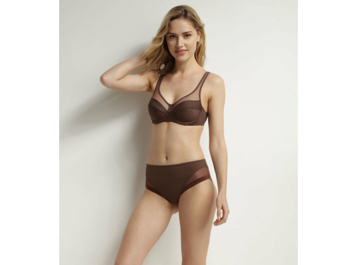 Soutien-gorge emboitant en microfibre et tulle Marron Dim Generous