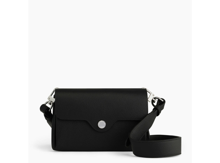 Pochette à rabat avec bandoulière amovible Sans couture en cuir grainé