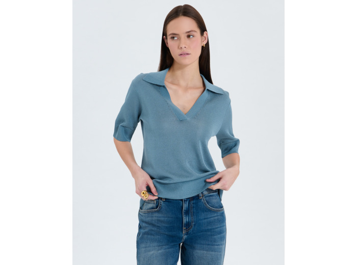 Pull col V à revers bleu