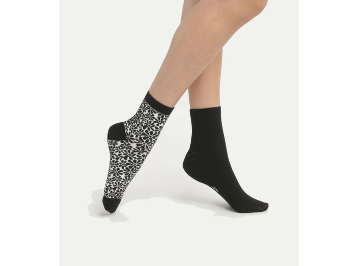 Lot de 2 paires de chaussettes en coton bio motif fleur Noir Dim Good