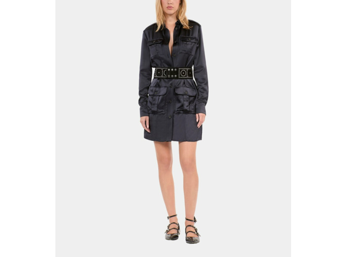 Robe Saharienne Courte Bleu Marine bleu