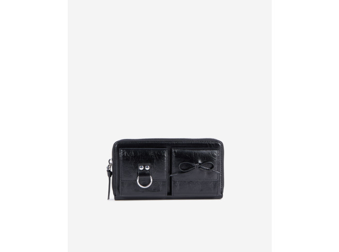 Portefeuille amelia en cuir craquelé noir black