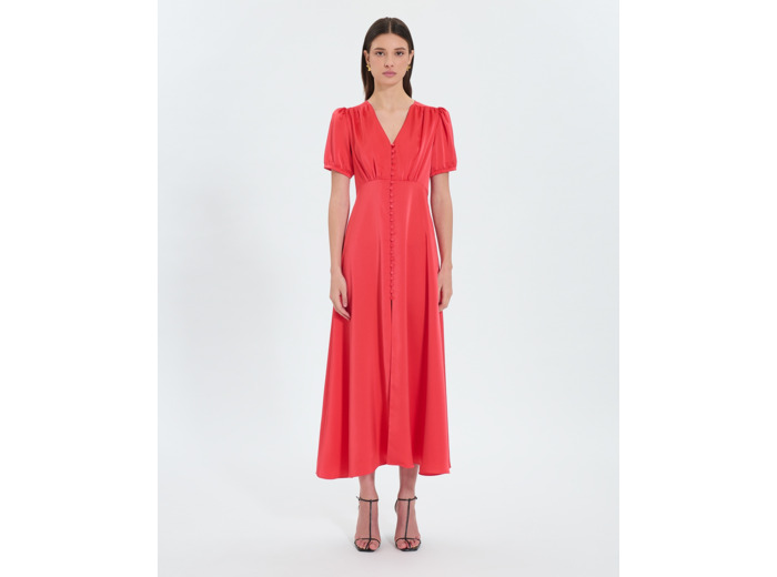 Robe longue satinée corail