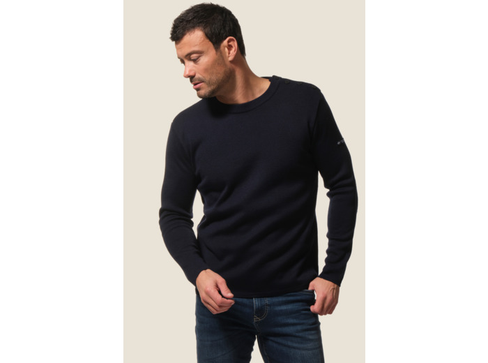 Pull homme uni col rond avec patchs coudes Eloi