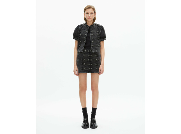 Blouson court en denim avec boutons militaires black washed