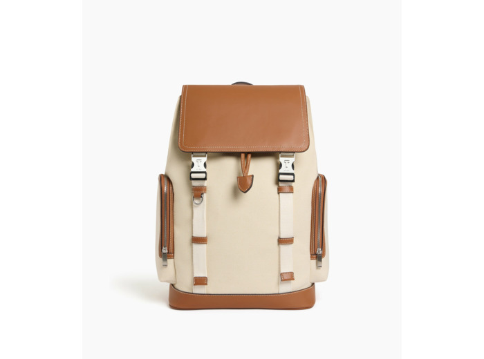 Sac à dos à rabat Maurice en toile coton et cuir lisse semi-végétal