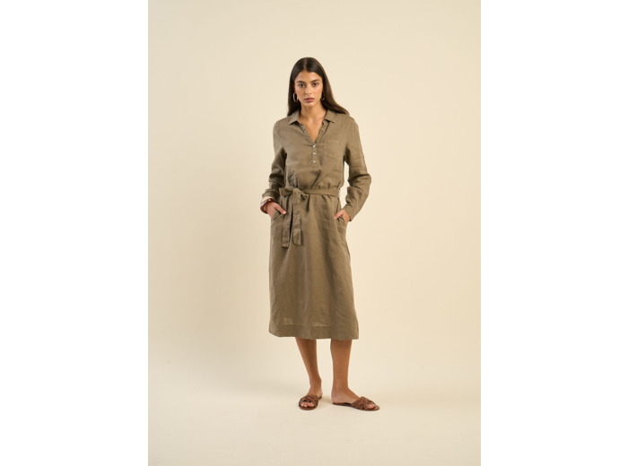 Robe chemise ceinturée à manches ajustables