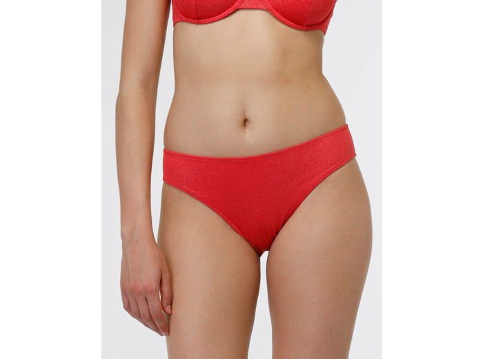 Maillot de bain slip en microfibre Lurex uni corail