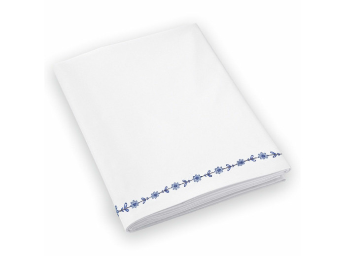 Drap plat Poème Bleu | Percale 80 fils | Tradition des Vosges