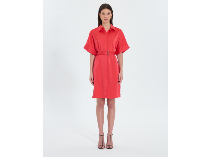Robe chemise satinée corail