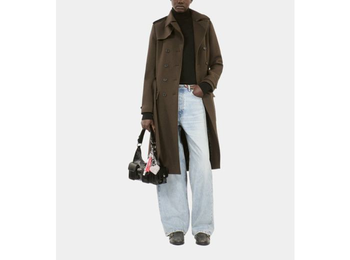 Manteau Long En Laine Style Trench Kaki kaki