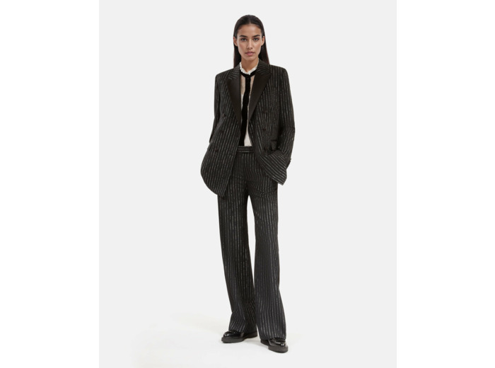 Pantalon large detail bande satin black