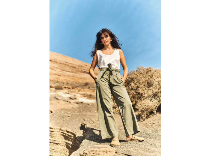 Pantalon taille haute ceinturé