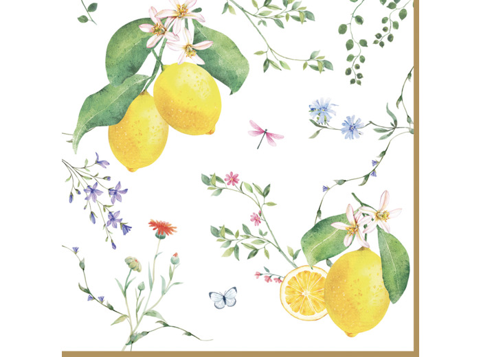 FLEURS ET CITRONS 20 Serviettes 33x33cm
